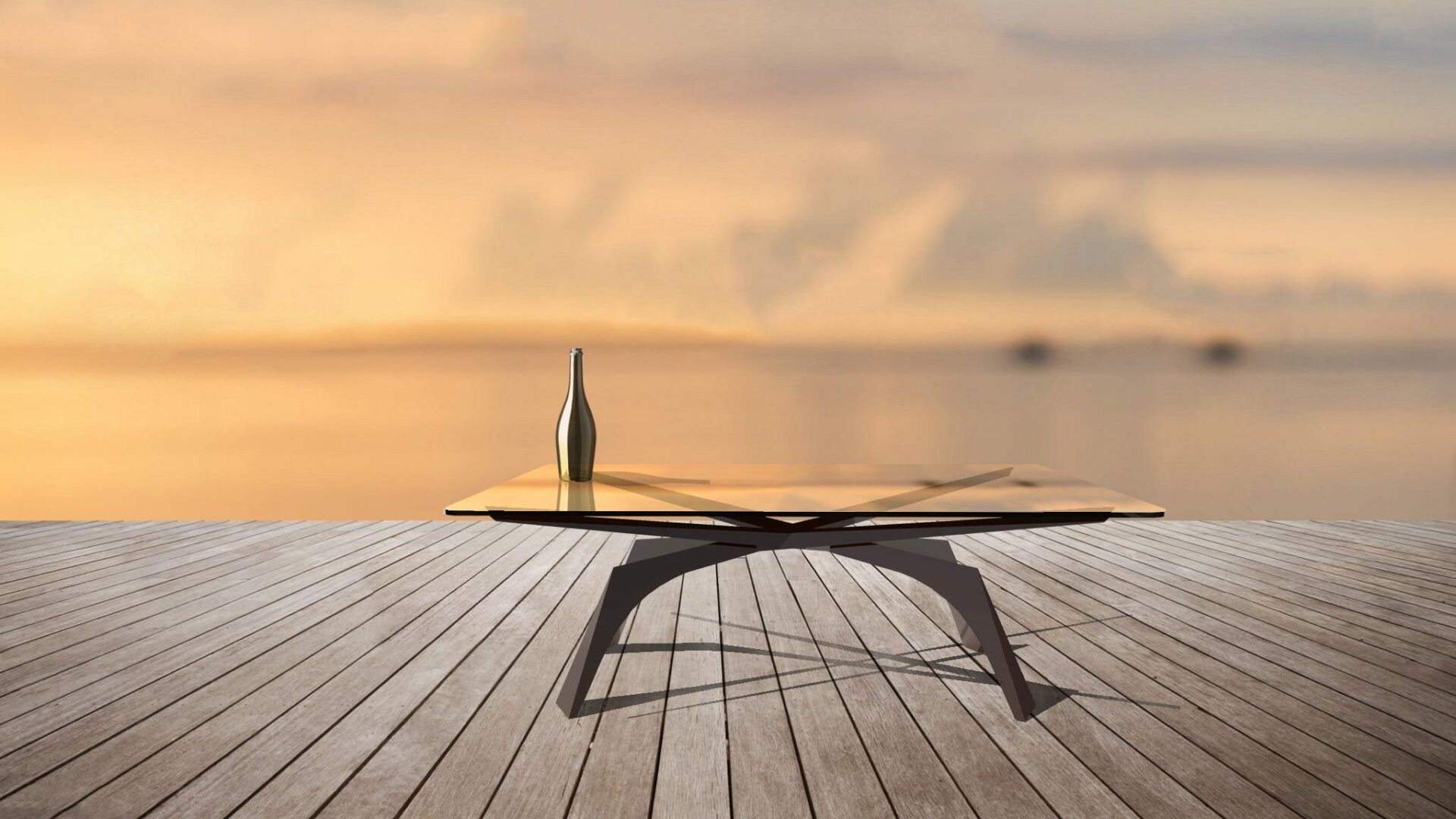 table basse klock crepuscule sur une terrasse 