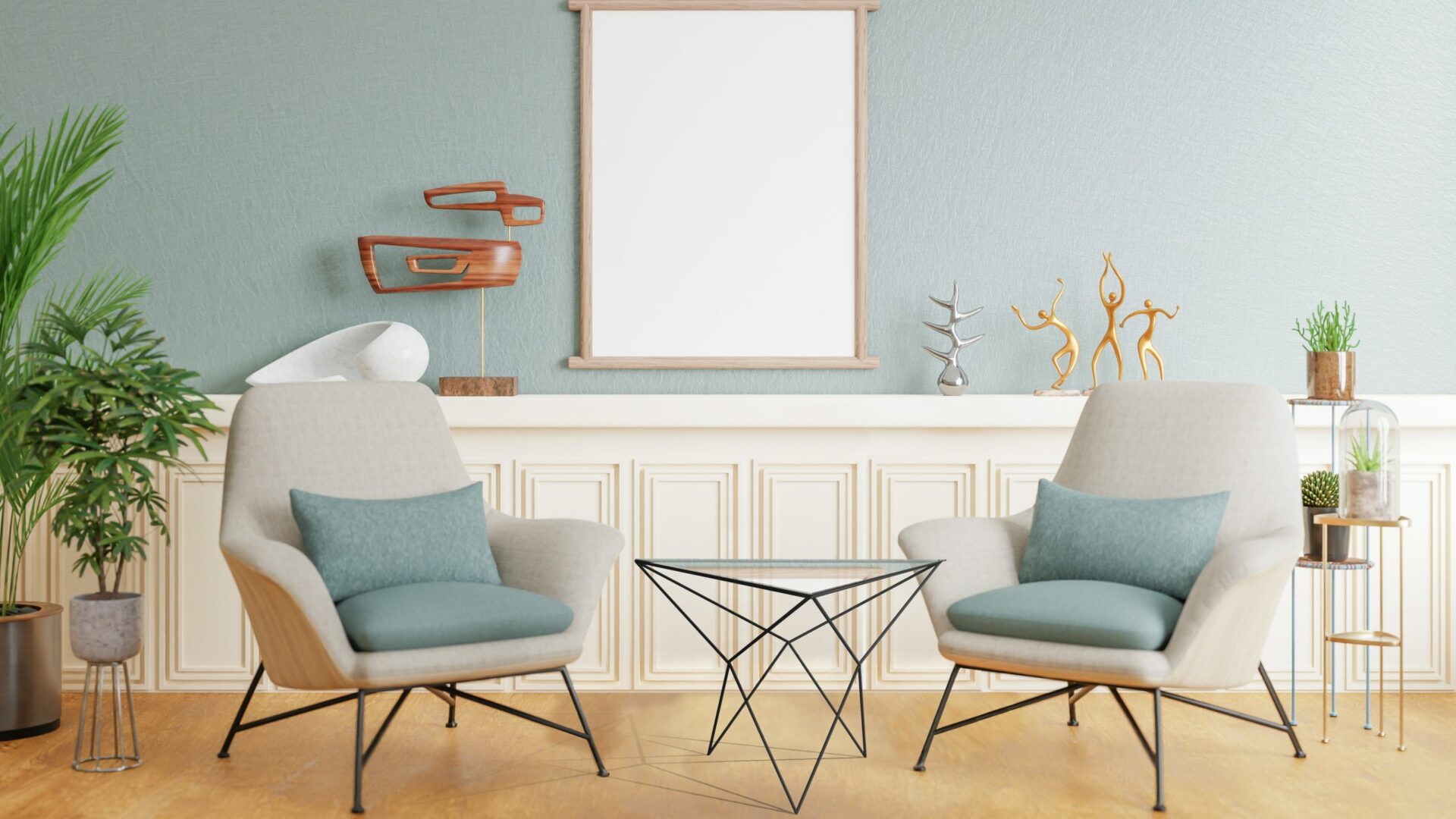 table basse triangulaire météore dans un salon