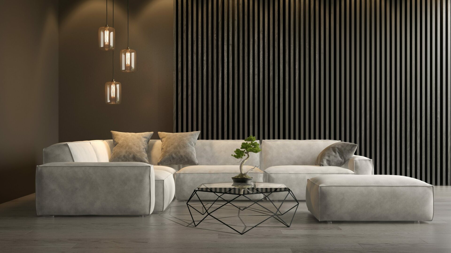 table basse hexagonale astre dans un salon
