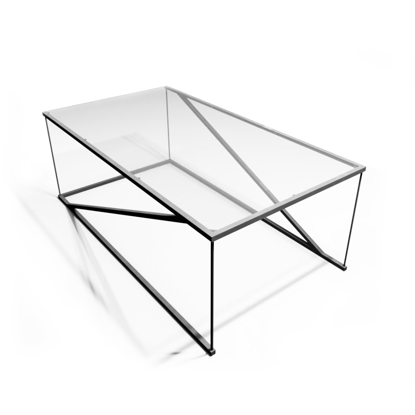 table basse metal suspension sur fond blanc