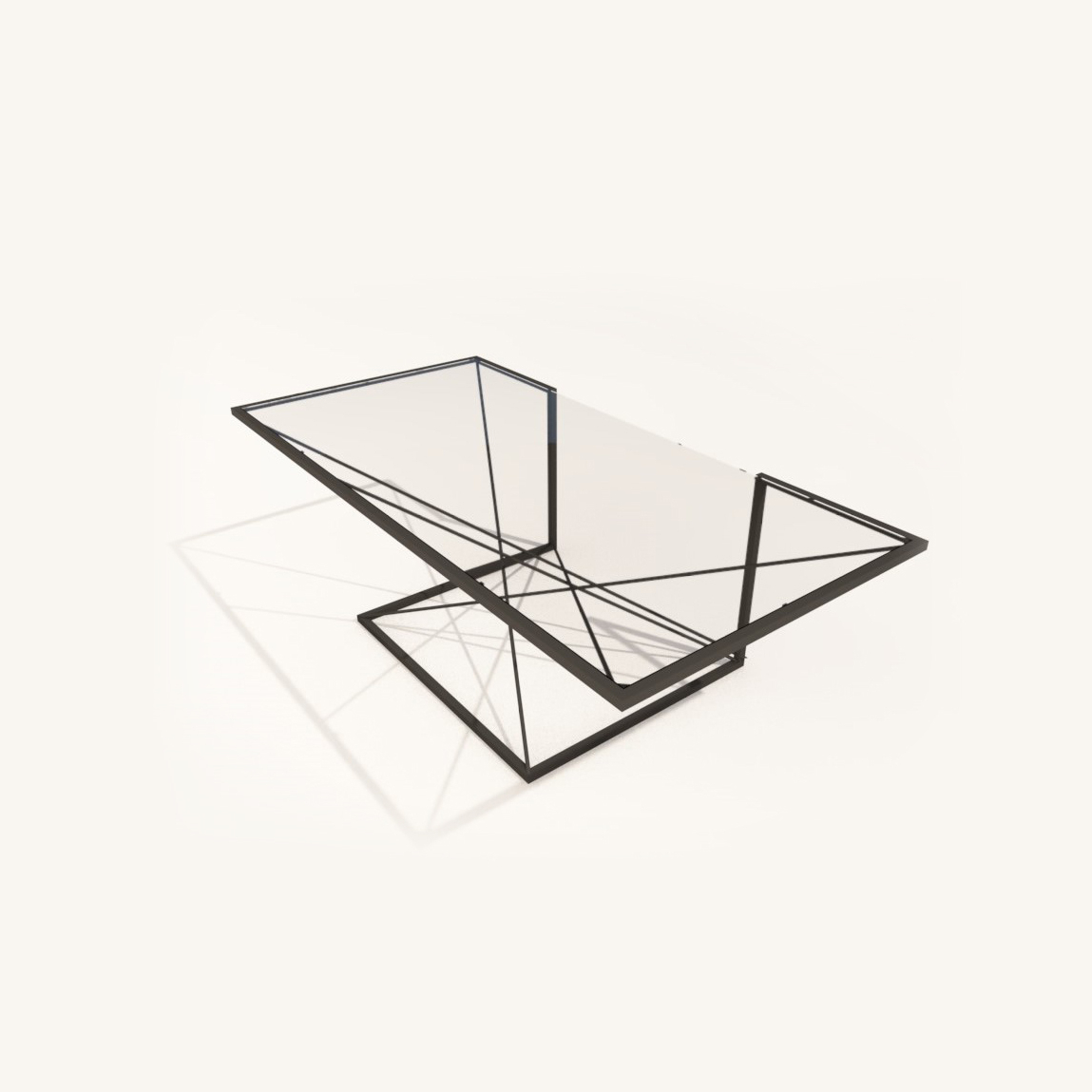 table basse verre et metal infini sur fond blanc