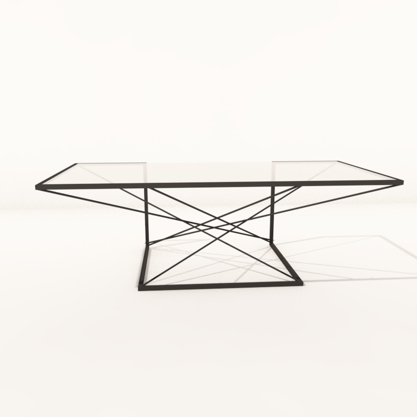 table basse verre et metal infini sur fond blanc