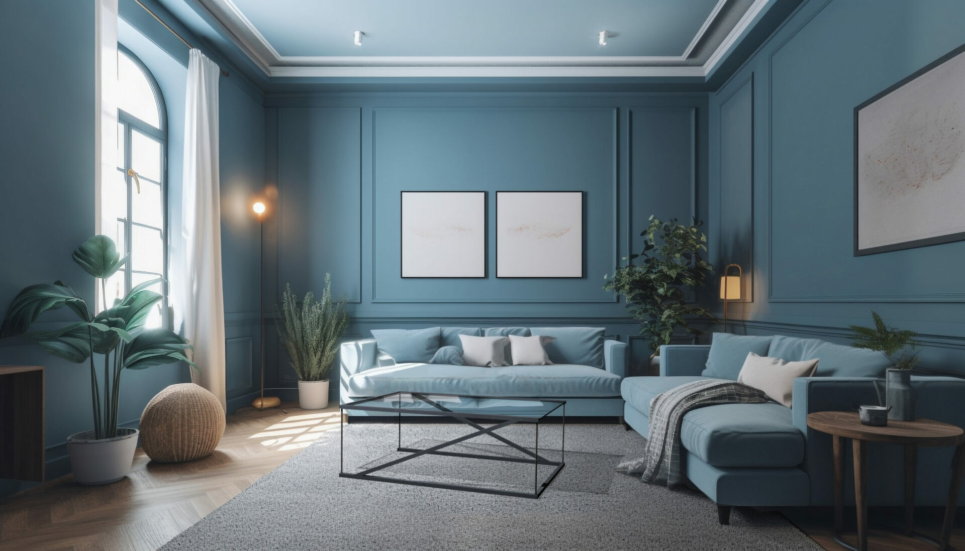 table basse metal suspension dans un salon