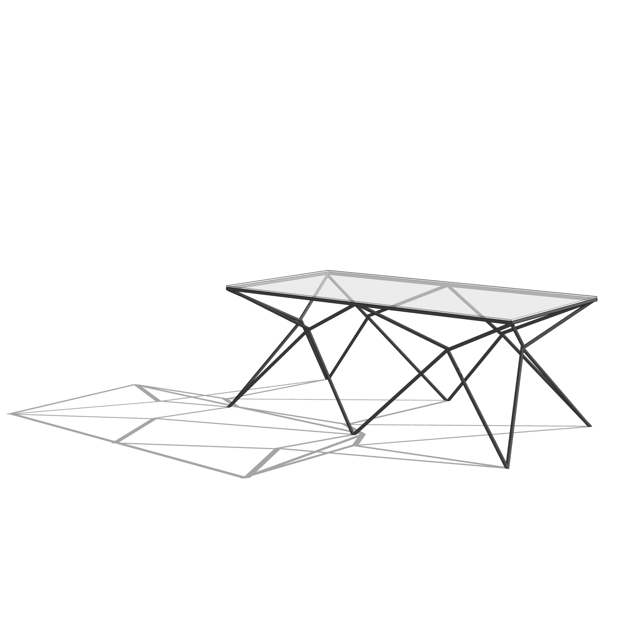 table basse artisanale synchrone sur fond blanc