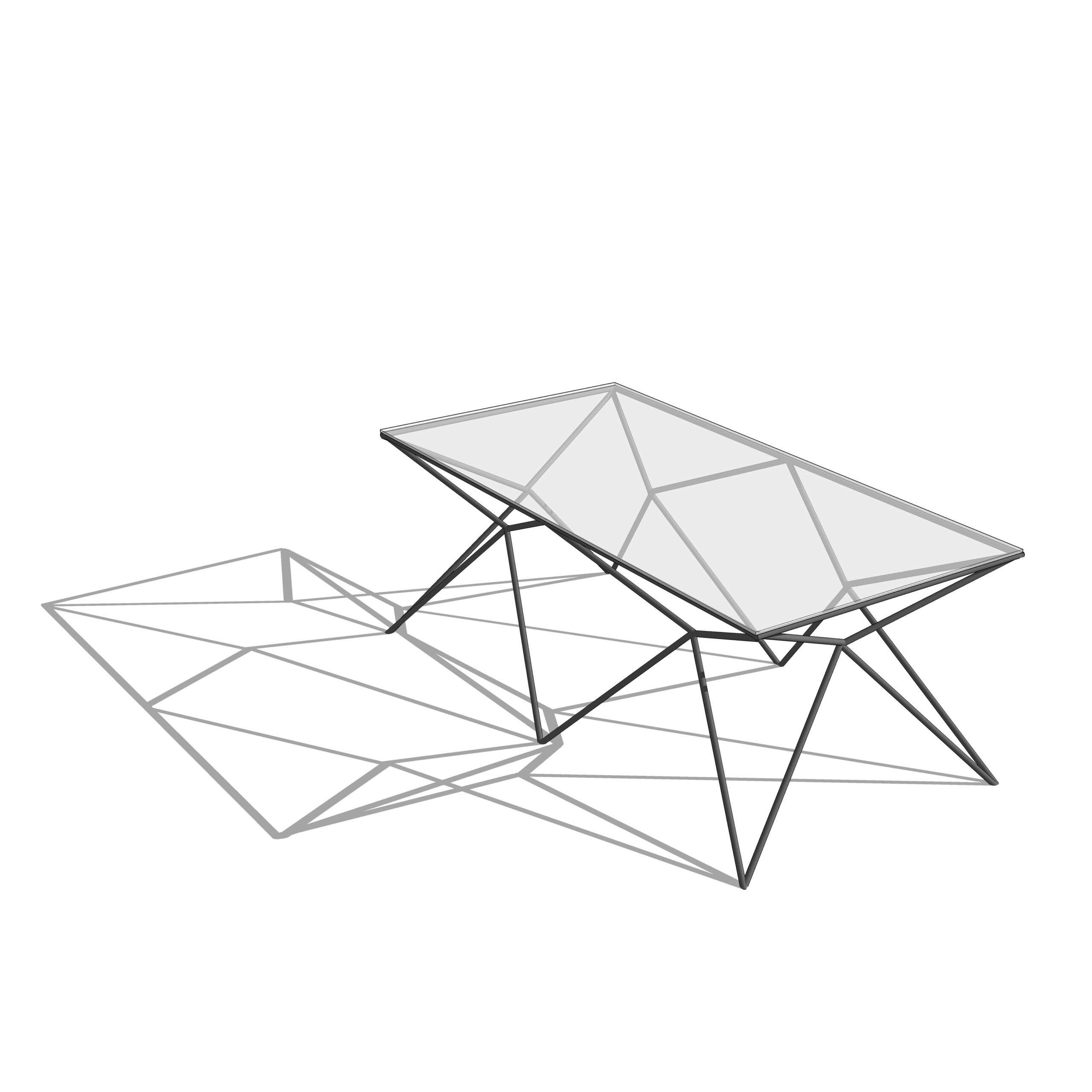 table basse artisanale synchrone sur fond blanc