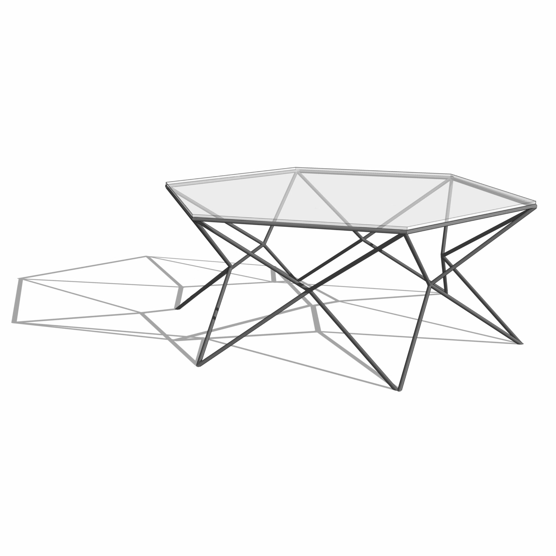 table basse hexagonale astre sur fond blanc