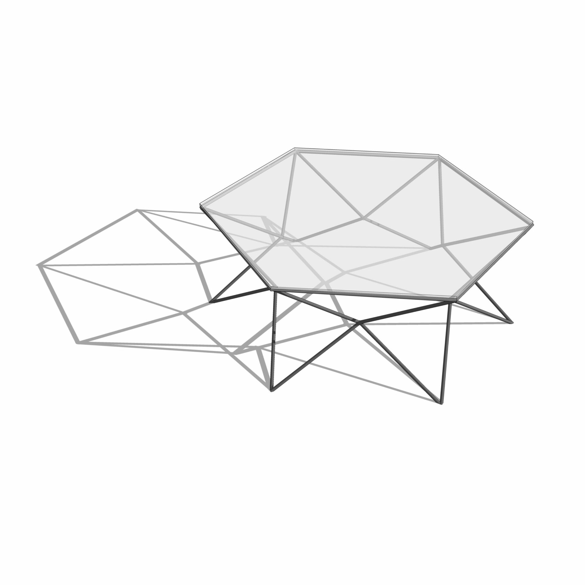table basse hexagonale astre sur fond blanc