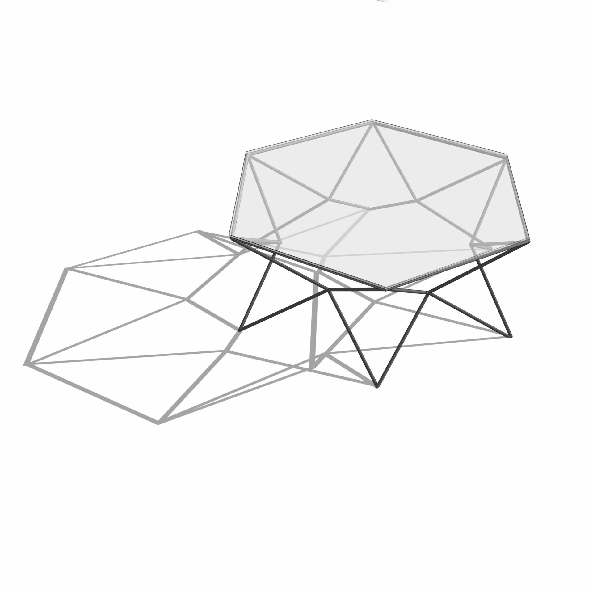 table basse hexagonale astre sur fond blanc